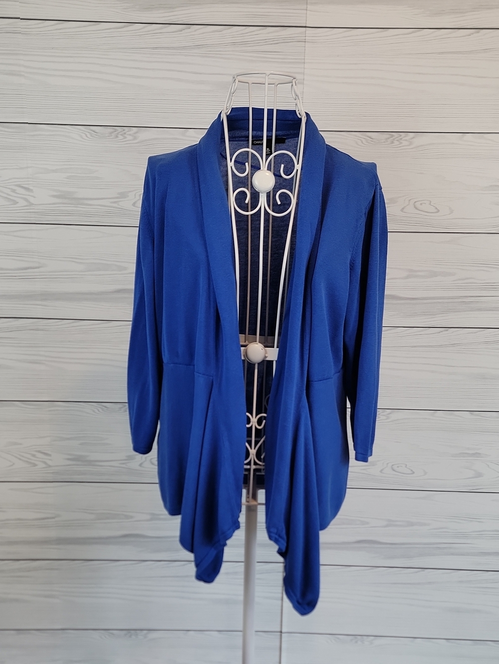 Chaus Open-Front Draped Cardigan in Cobalt Blue Womens Size XL